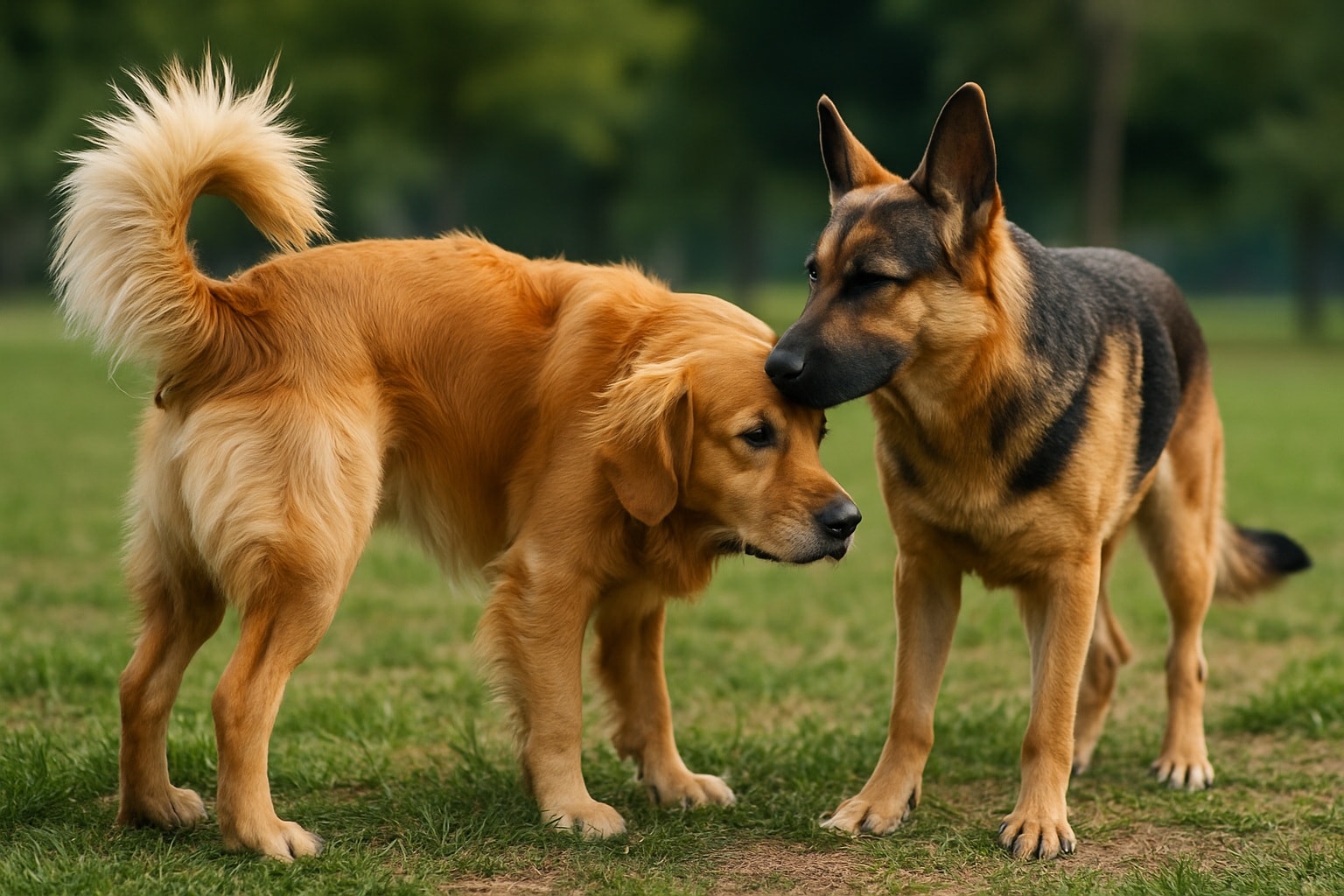 two dogs sniffing butts