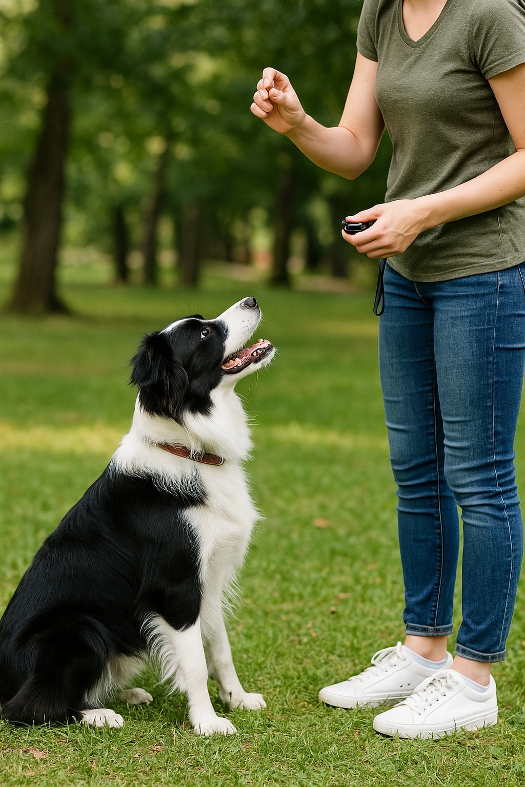 dog being trained with treats