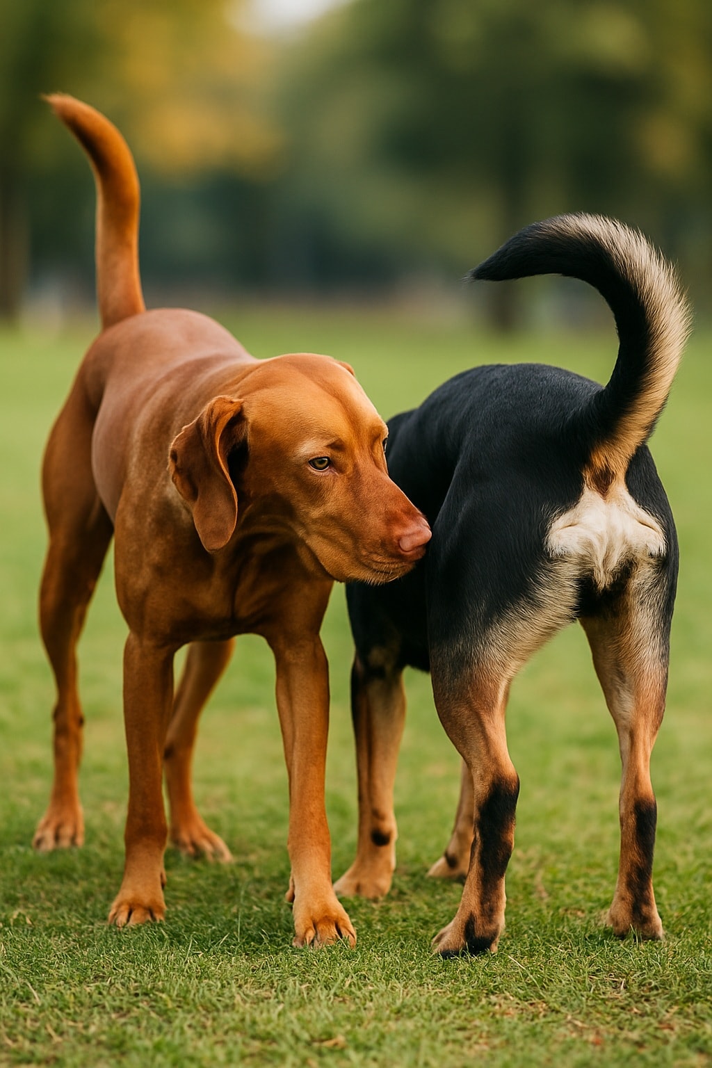 two dogs sniffing during greeting
